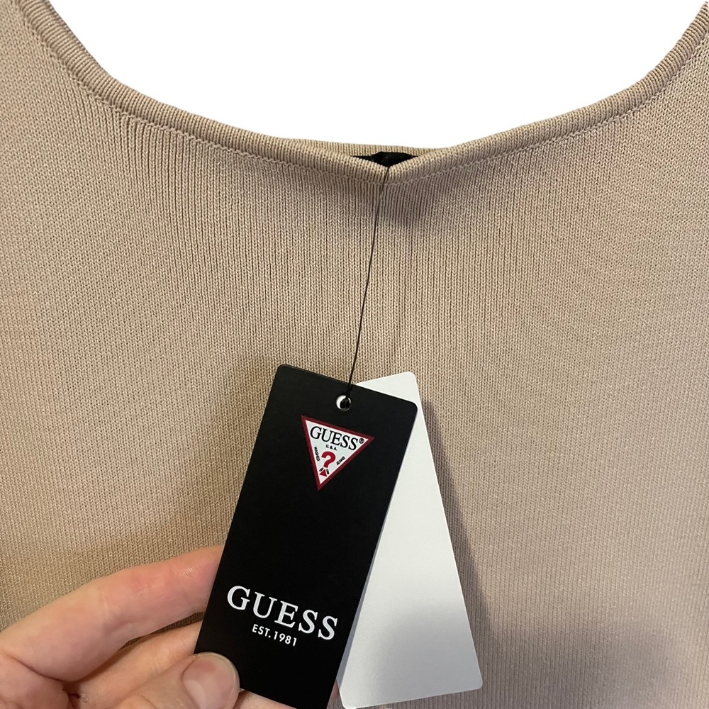 GUESS| NWT SL Square Neck Rib Gia Body Con Dress w/Slit SZ XL Color ‘Clay Slip’ - Picture 5 of 10